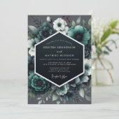 Invitation Mariage Anémone Teal Noir (Debout devant)