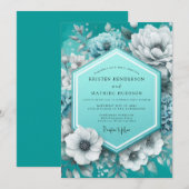 Invitation Mariage Anémone Teinté De Sarcelle (Devant / Derrière)