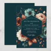 Invitation Mariage Anémone Teintée de Bleu-vert (Devant / Derrière)
