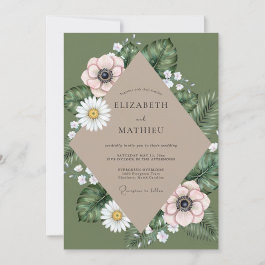 Invitation Mariage Anémone Teintée d'Olive (Devant)