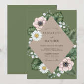 Invitation Mariage Anémone Teintée d'Olive (Devant / Derrière)