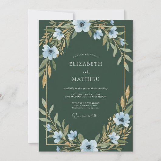 Invitation Mariage Anémone Vert Chasseur (Devant)