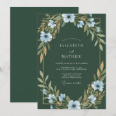 Invitation Mariage Anémone Vert Chasseur (Devant / Derrière)