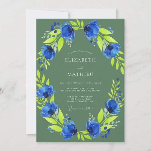 Invitation Mariage Anémone Vert Sauge Vivant (Devant)
