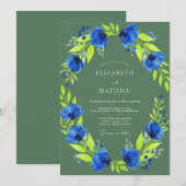 Invitation Mariage Anémone Vert Sauge Vivant (Devant / Derrière)