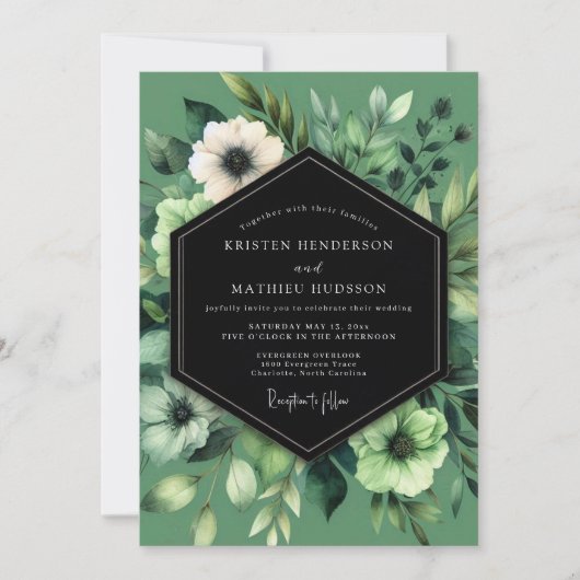 Invitation Mariage Anémone Verte Sage (Devant)