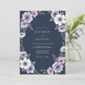 Invitation Mariage Anémone Violet Ardoise (Debout devant)