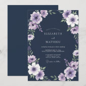 Invitation Mariage Anémone Violet Ardoise (Devant / Derrière)