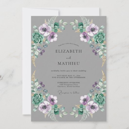 Invitation Mariage Anémone Violet Ardoise (Devant)