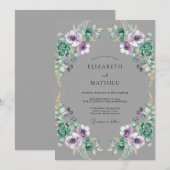 Invitation Mariage Anémone Violet Ardoise (Devant / Derrière)