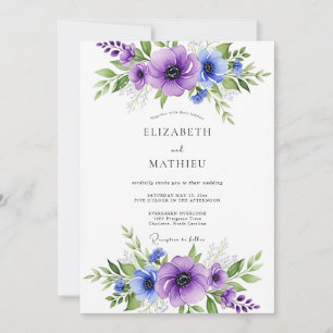 Invitation Mariage Anémone Violet Bleu Vibrant