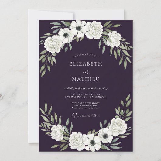Invitation Mariage Anémone Violet Foncé (Devant)