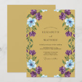 Invitation Mariage Anémone Violet Or (Devant / Derrière)
