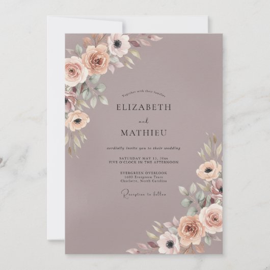 Invitation Mariage Anémone Violet Poussiéreux (Devant)
