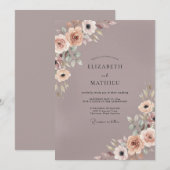 Invitation Mariage Anémone Violet Poussiéreux (Devant / Derrière)