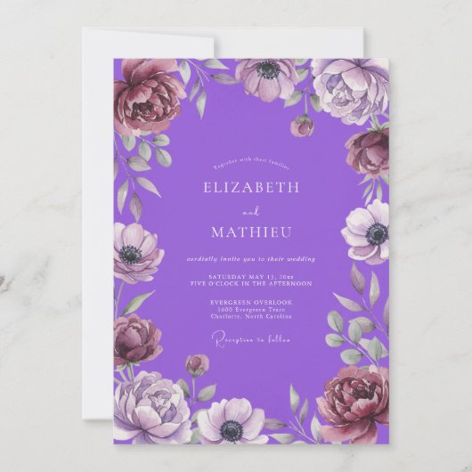 Invitation Mariage Anémone Violet Vibrant (Devant)