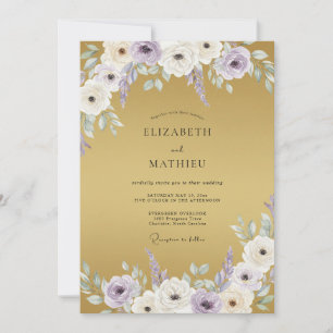 Invitation Mariage Anémone Violette Dorée