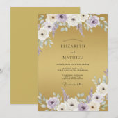 Invitation Mariage Anémone Violette Dorée (Devant / Derrière)