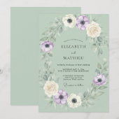 Invitation Mariage Anémone Violette Menthe (Devant / Derrière)