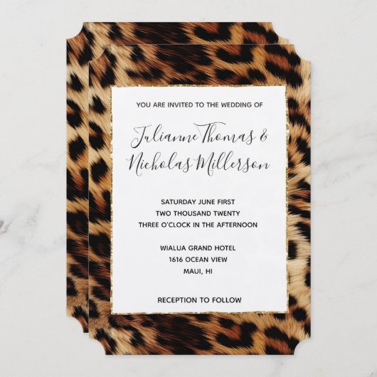 Invitation Mariage animal léopard à crème Brown (Devant / Derrière)