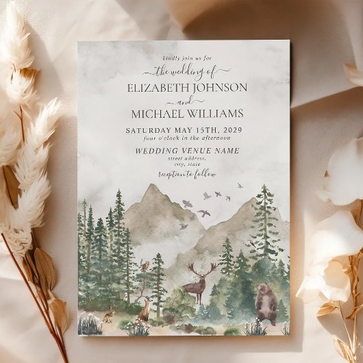 Invitation Mariage Animaux de la Forêt de Campagne