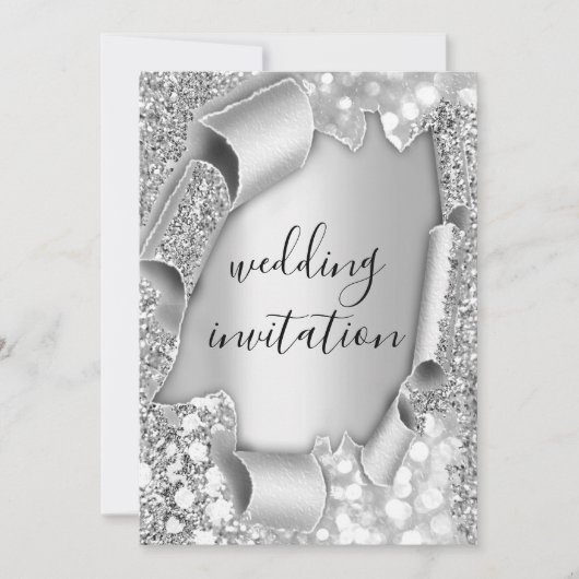 Invitation Mariage Anniversaire 3D Effet Glam Grey Argent (Devant)