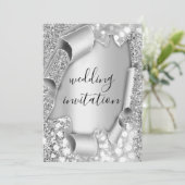 Invitation Mariage Anniversaire 3D Effet Glam Grey Argent (Debout devant)