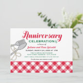 Invitation Mariage Anniversaire Carreaux Rouges Pâtes Italien (Debout devant)