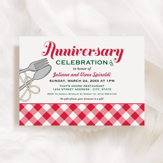 Invitation Mariage Anniversaire Carreaux Rouges Pâtes Italien