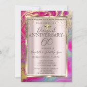 Invitation Mariage Anniversaire Coloré Marbre Paillettes (Devant)