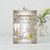 Invitation Mariage Anniversaire Crème Lys Or Argent (Debout devant)