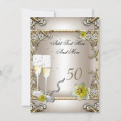 Invitation Mariage Anniversaire Crème Lys Or Argent (Devant)