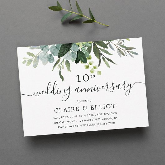Invitation Mariage Anniversaire de Feuillage Vert d'Eucalyptu
