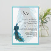 Invitation Mariage Anniversaire de la plume de paon bleu sarc (Debout devant)
