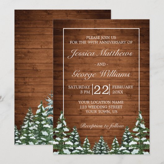 Invitation Mariage & Anniversaire de mariage Bois enneigé et  (Devant / Derrière)