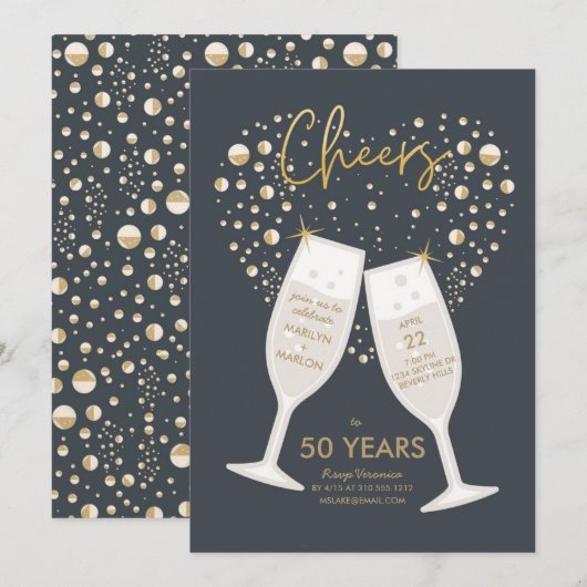 Invitation Mariage Anniversaire de Mariage Champagne Bulles F (Devant / Derrière)