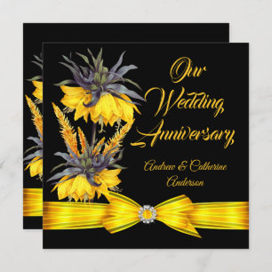 Invitation Mariage Anniversaire Exotique Jaune Floral Arc Noi