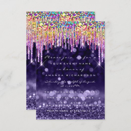 Invitation Mariage Anniversaire Fête Paillettes Dégoulinantes (Devant / Derrière)