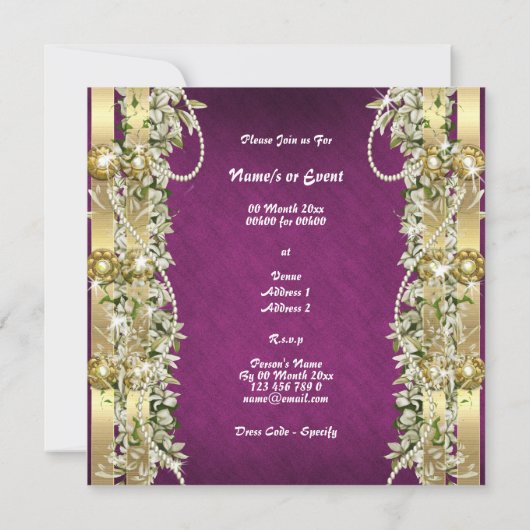 Invitation Mariage anniversaire fiançailles or pourpre (Dos)