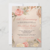 Invitation Mariage Anniversaire Fleur Corail Pêche Or Luxe (Devant)