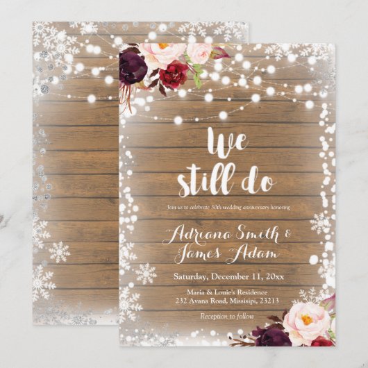 Invitation Mariage Anniversaire Flocons de Neige Marsala (Devant / Derrière)