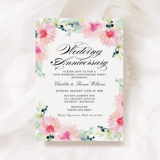 Invitation Mariage Anniversaire Floral Aquarelle de Printemps
