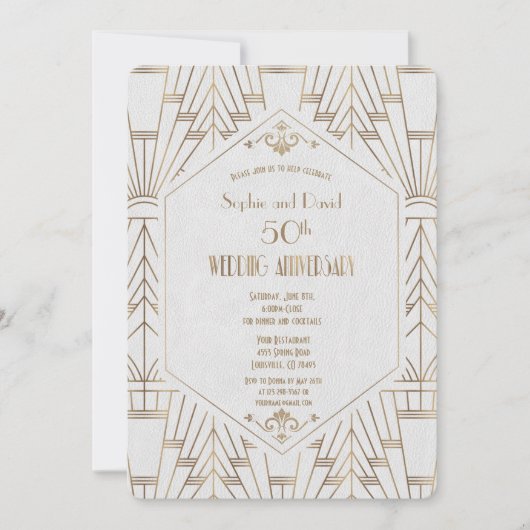 Invitation Mariage Anniversaire Royal Or Blanc Gatsby (Devant)