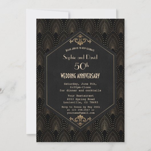 Invitation Mariage Anniversaire Royal Or Noir Gatsby (Devant)