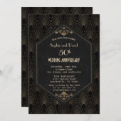 Invitation Mariage Anniversaire Royal Or Noir Gatsby (Devant / Derrière)