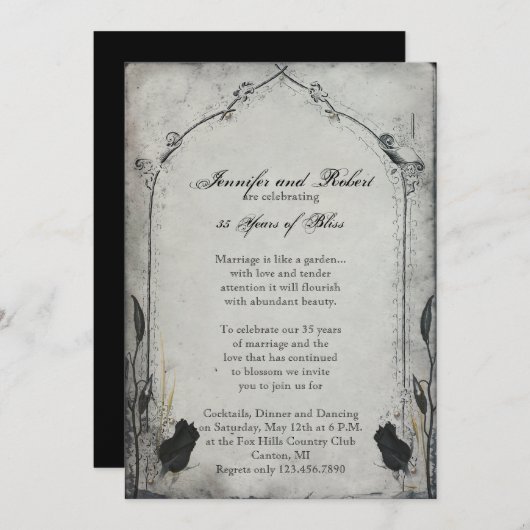 Invitation Mariage Anniversaire Treillis Rose Noire Gothique (Devant / Derrière)