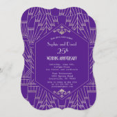Invitation Mariage Anniversaire Violet Argent Gatsby (Devant / Derrière)