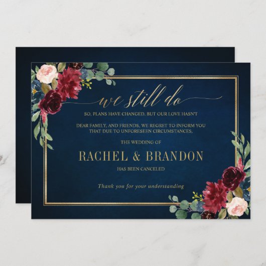 Invitation Mariage annulé report changement plans note (Devant / Derrière)