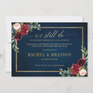 Invitation Mariage annulé reporté modification des plans note