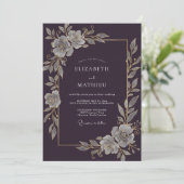 Invitation Mariage Antique Argent Vigne de Prune (Debout devant)